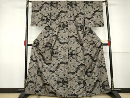 平和屋着物●本場大島紬　割込み絣　雲取り風景文　正絹　逸品　AABK1792cs
