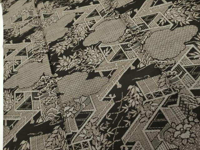 平和屋着物●本場大島紬　割込み絣　雲取り風景文　正絹　逸品　AABK1792cs