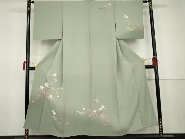 平和屋着物●京加賀友禅　百貫達雄　訪問着　枝花文　暈し染め　正絹　逸品　AABK1793cs