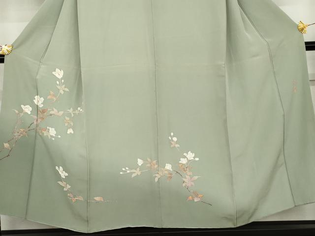 平和屋着物●京加賀友禅　百貫達雄　訪問着　枝花文　暈し染め　正絹　逸品　AABK1793cs