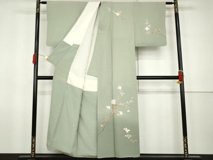 平和屋着物●京加賀友禅　百貫達雄　訪問着　枝花文　暈し染め　正絹　逸品　AABK1793cs