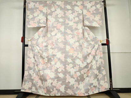 平和屋着物●上質な小紋　地紋起こし　椿　暈し染め　正絹　逸品　未使用　AABK1794cs