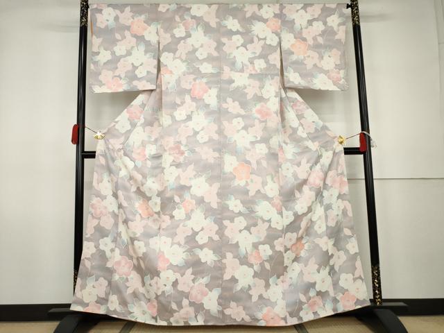 平和屋着物●上質な小紋　地紋起こし　椿　暈し染め　正絹　逸品　未使用　AABK1794cs