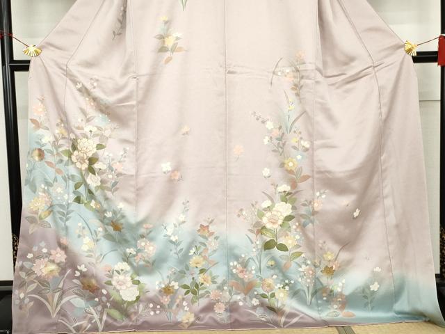 平和屋着物●訪問着　駒刺繍　枝花文　暈し染め　金銀彩　ロング丈　正絹　逸品　AABK1795cs