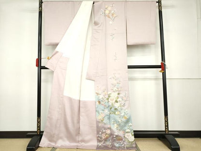 平和屋着物●訪問着　駒刺繍　枝花文　暈し染め　金銀彩　ロング丈　正絹　逸品　AABK1795cs