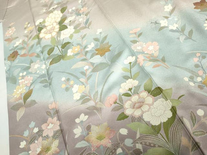平和屋着物●訪問着　駒刺繍　枝花文　暈し染め　金銀彩　ロング丈　正絹　逸品　AABK1795cs