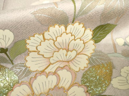 平和屋着物●訪問着　駒刺繍　枝花文　暈し染め　金銀彩　ロング丈　正絹　逸品　AABK1795cs