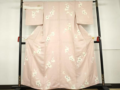 平和屋着物▼上質な小紋　枝花文　丹後ちりめん　反端付き　正絹　逸品　AABK1797cs