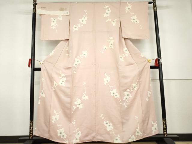 平和屋着物▼上質な小紋　枝花文　丹後ちりめん　反端付き　正絹　逸品　AABK1797cs