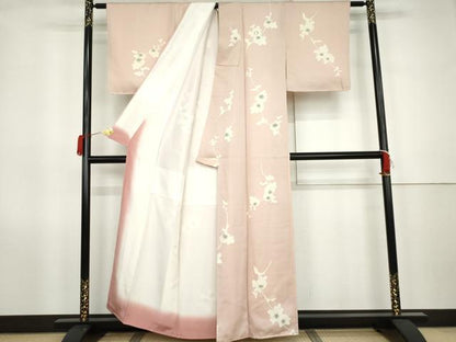 平和屋着物▼上質な小紋　枝花文　丹後ちりめん　反端付き　正絹　逸品　AABK1797cs