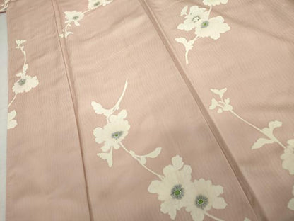 平和屋着物▼上質な小紋　枝花文　丹後ちりめん　反端付き　正絹　逸品　AABK1797cs