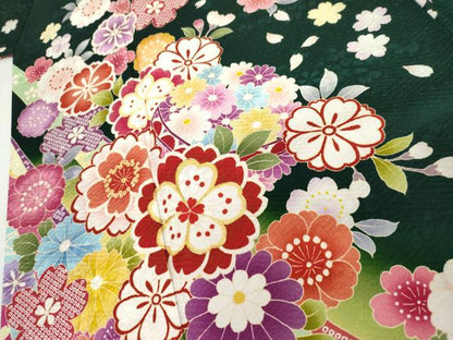 平和屋着物●豪華振袖　駒刺繍　蔓帯草花文　暈し染め　ロング丈　正絹　逸品　AABK1798cs