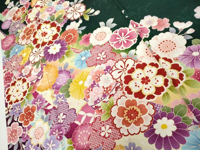 平和屋着物●豪華振袖　駒刺繍　蔓帯草花文　暈し染め　ロング丈　正絹　逸品　AABK1798cs