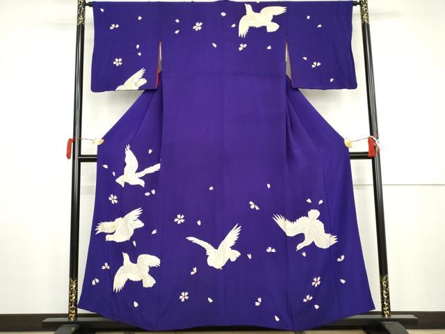 平和屋着物●アンティーク　大正ロマン　訪問着　花鳥文　正絹　逸品　AABK1800cs