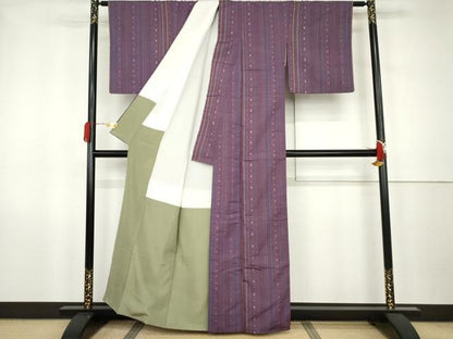 平和屋着物●花織　紬　間道　正絹　逸品　AABK1802cs