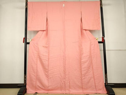 平和屋着物●上質な色無地　南天地紋　紅梅色　ロング丈　正絹　逸品　未使用　AABK1804cs