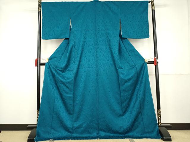平和屋着物●上質な色無地　花唐草地紋　藍色　さが美扱い　ロング丈　正絹　逸品　未使用　AABK1805cs
