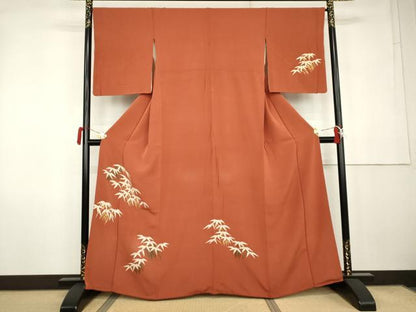 平和屋着物●訪問着　駒刺繍　笹竹文　正絹　逸品　AABK1806cs