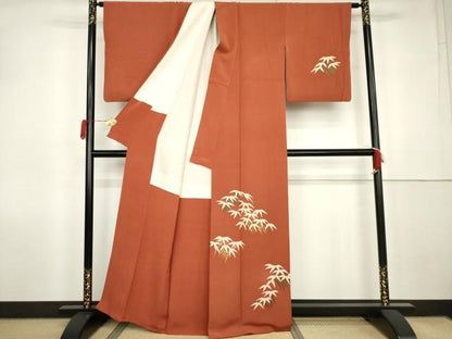 平和屋着物●訪問着　駒刺繍　笹竹文　正絹　逸品　AABK1806cs