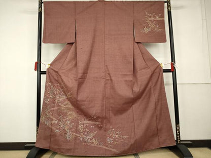 平和屋着物●訪問着　紬地　流水花松船文　正絹　逸品　未使用　AABK1808cs