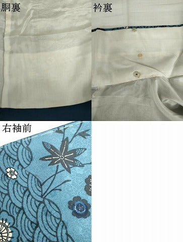 平和屋着物●上質な小紋　型染め　藍　流水花文　正絹　逸品　AABK1816cs
