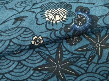 平和屋着物●上質な小紋　型染め　藍　流水花文　正絹　逸品　AABK1816cs