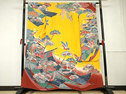 平和屋着物●豪華振袖　型染め　几帳飛鶴松文　暈し染め　三越扱い　正絹　逸品　AABK1820cs