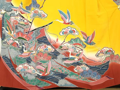 平和屋着物●豪華振袖　型染め　几帳飛鶴松文　暈し染め　三越扱い　正絹　逸品　AABK1820cs