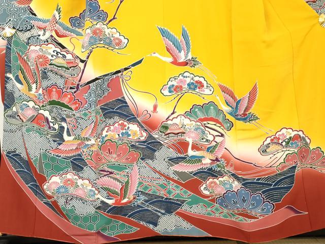 平和屋着物●豪華振袖　型染め　几帳飛鶴松文　暈し染め　三越扱い　正絹　逸品　AABK1820cs