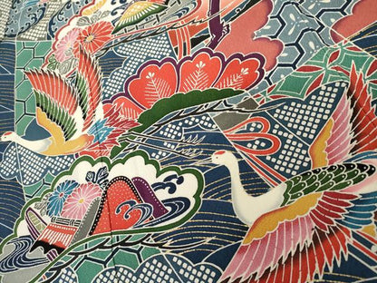 平和屋着物●豪華振袖　型染め　几帳飛鶴松文　暈し染め　三越扱い　正絹　逸品　AABK1820cs