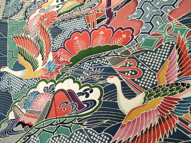 平和屋着物●豪華振袖　型染め　几帳飛鶴松文　暈し染め　三越扱い　正絹　逸品　AABK1820cs
