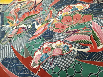 平和屋着物●豪華振袖　型染め　几帳飛鶴松文　暈し染め　三越扱い　正絹　逸品　AABK1820cs