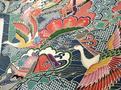 平和屋着物●豪華振袖　型染め　几帳飛鶴松文　暈し染め　三越扱い　正絹　逸品　AABK1820cs