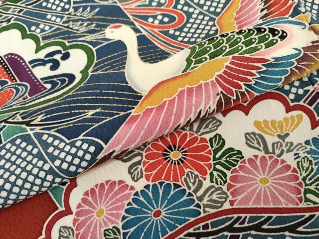 平和屋着物●豪華振袖　型染め　几帳飛鶴松文　暈し染め　三越扱い　正絹　逸品　AABK1820cs