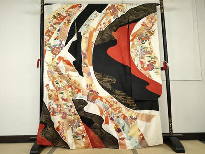 平和屋着物●豪華振袖　駒刺繍　絞り　束ね熨斗飛鶴吉祥文　金彩　高島屋扱い　正絹　逸品　AABK1821cs