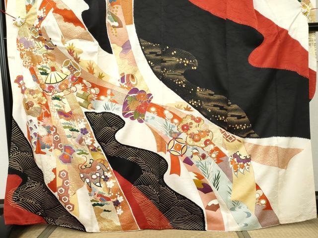 平和屋着物●豪華振袖　駒刺繍　絞り　束ね熨斗飛鶴吉祥文　金彩　高島屋扱い　正絹　逸品　AABK1821cs