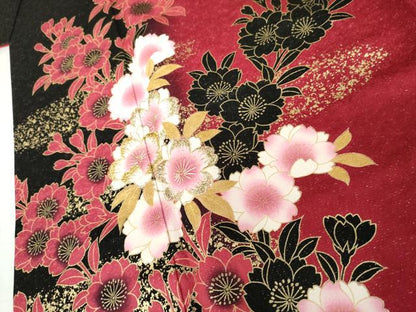 平和屋着物●豪華振袖　刺繍　桜　暈し染め　黒地　金糸　金彩　銀通し地　鈴乃屋扱い　正絹　逸品　AABK1822cs