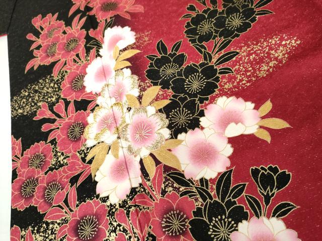 平和屋着物●豪華振袖　刺繍　桜　暈し染め　黒地　金糸　金彩　銀通し地　鈴乃屋扱い　正絹　逸品　AABK1822cs