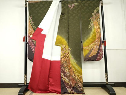 平和屋着物●豪華振袖　辻が花　絞り　金銀彩　金通し地　正絹　逸品　AABK1823cs