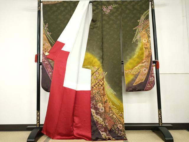 平和屋着物●豪華振袖　辻が花　絞り　金銀彩　金通し地　正絹　逸品　AABK1823cs