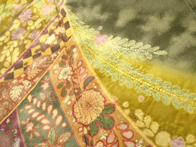 平和屋着物●豪華振袖　辻が花　絞り　金銀彩　金通し地　正絹　逸品　AABK1823cs