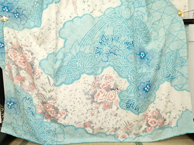 平和屋着物●豪華振袖　絞り　雲取り草花文　正絹　逸品　AABK1824cs