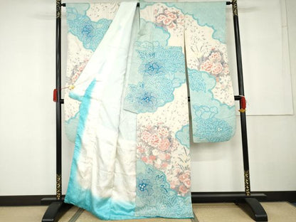 平和屋着物●豪華振袖　絞り　雲取り草花文　正絹　逸品　AABK1824cs