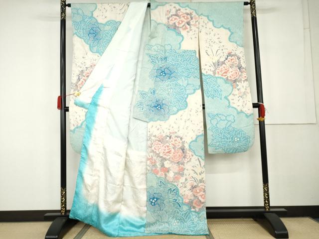 平和屋着物●豪華振袖　絞り　雲取り草花文　正絹　逸品　AABK1824cs