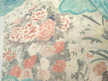 平和屋着物●豪華振袖　絞り　雲取り草花文　正絹　逸品　AABK1824cs