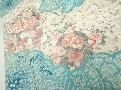 平和屋着物●豪華振袖　絞り　雲取り草花文　正絹　逸品　AABK1824cs