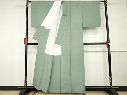 平和屋着物●上質な色無地　一休染　氷割れ地紋　山葵色　正絹　逸品　AABK1825cs