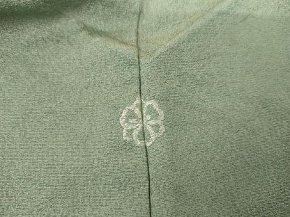 平和屋着物●上質な色無地　一休染　氷割れ地紋　山葵色　正絹　逸品　AABK1825cs