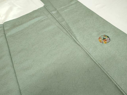 平和屋着物●上質な色無地　一休染　氷割れ地紋　山葵色　正絹　逸品　AABK1825cs