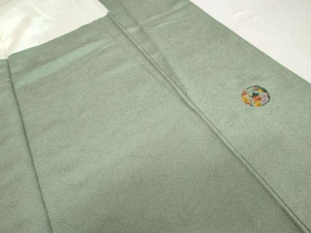 平和屋着物●上質な色無地　一休染　氷割れ地紋　山葵色　正絹　逸品　AABK1825cs